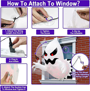 1.4m Halloween Inflatable Ghost Horror Window Ghost Foldable Glowing Balloon Outdoor Courtyard Garden Decoration Fun Party Tool acacuss