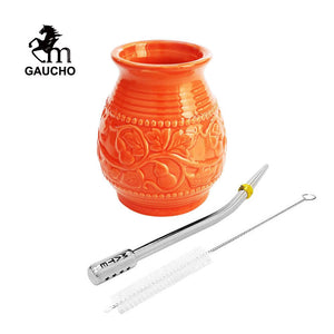 1 PC/Lot Yerba Mate Cups Ceramic Gourds 250 ML Emboss Calabash Pattern acacuss