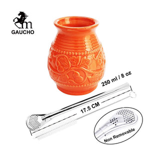 1 PC/Lot Yerba Mate Cups Ceramic Gourds 250 ML Emboss Calabash Pattern acacuss