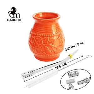 1 PC/Lot Yerba Mate Cups Ceramic Gourds 250 ML Emboss Calabash Pattern acacuss