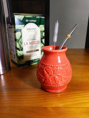 1 PC/Lot Yerba Mate Cups Ceramic Gourds 250 ML Emboss Calabash Pattern acacuss