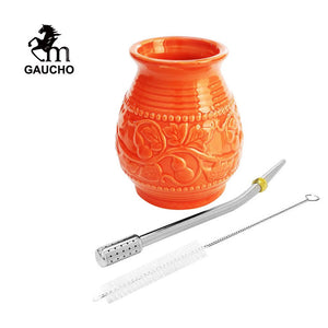 1 PC/Lot Yerba Mate Cups Ceramic Gourds 250 ML Emboss Calabash Pattern acacuss