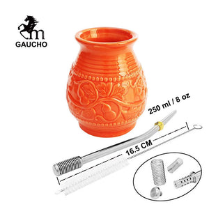 1 PC/Lot Yerba Mate Cups Ceramic Gourds 250 ML Emboss Calabash Pattern acacuss