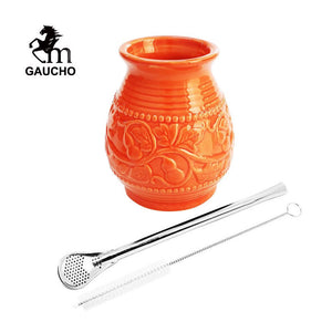 1 PC/Lot Yerba Mate Cups Ceramic Gourds 250 ML Emboss Calabash Pattern acacuss