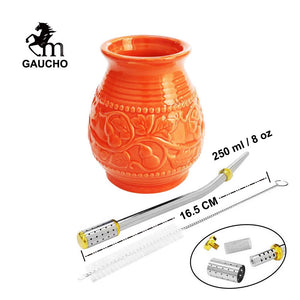1 PC/Lot Yerba Mate Cups Ceramic Gourds 250 ML Emboss Calabash Pattern acacuss