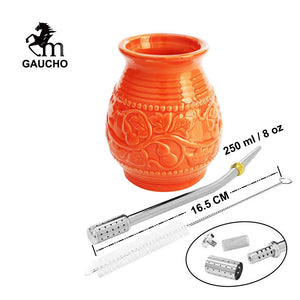 1 PC/Lot Yerba Mate Cups Ceramic Gourds 250 ML Emboss Calabash Pattern acacuss