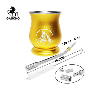 1 PC/Lot Yerba Mate Kits Include Stainless Gourds Calabash Cup 6 OZ & Straw Filter Bombilla & Cleaning Brush acacuss