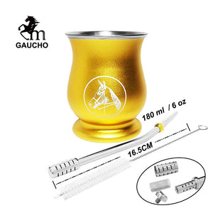 1 PC/Lot Yerba Mate Kits Include Stainless Gourds Calabash Cup 6 OZ & Straw Filter Bombilla & Cleaning Brush acacuss