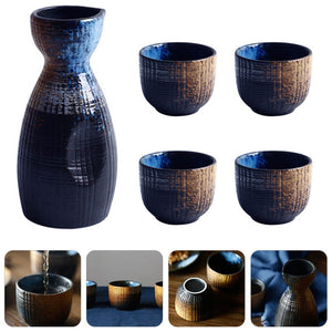 1 Set Exquisite Japanese Style Ceramics Sake Cup Sake Pot Retro Sake Set Japanese Retro Simple Ceramic Sake Cup And Pot Set acacuss