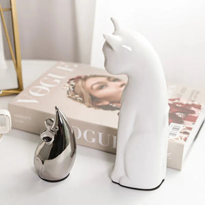 1 Set Modern Silver Cat and Mouse Figures Ceramic Kitten Crafts Home Decoration Figurines Decorative Wedding Gift For Friend New acacuss