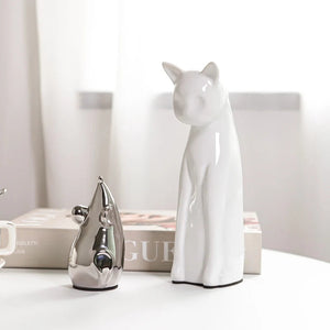 1 Set Modern Silver Cat and Mouse Figures Ceramic Kitten Crafts Home Decoration Figurines Decorative Wedding Gift For Friend New acacuss