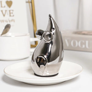 1 Set Modern Silver Cat and Mouse Figures Ceramic Kitten Crafts Home Decoration Figurines Decorative Wedding Gift For Friend New acacuss