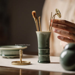 10 Pieces Celadon Brass Seal Gift Box Set Pan Incense Furnace Ash Pressure Tools DIY Household Indoor Seal Extension Accessories acacuss