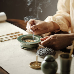 10 Pieces Celadon Brass Seal Gift Box Set Pan Incense Furnace Ash Pressure Tools DIY Household Indoor Seal Extension Accessories acacuss