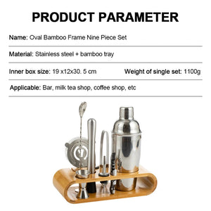 10Pcs Cocktail Shaker Set Bartender Kit Jigger Mixer Muddler Pourer Spoon Stainless Steel Cocktail Mixer Shaker With Bamboo Rack acacuss