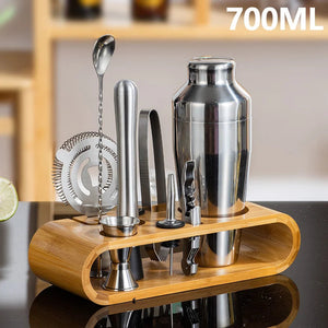 10Pcs Cocktail Shaker Set Bartender Kit Jigger Mixer Muddler Pourer Spoon Stainless Steel Cocktail Mixer Shaker With Bamboo Rack acacuss
