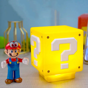 10cm Super Mario Bros Figure LED Question Mark Brick Night Light USB Charging Anime Desk Lamp Statue Decorative Light Kids Gifts acacuss