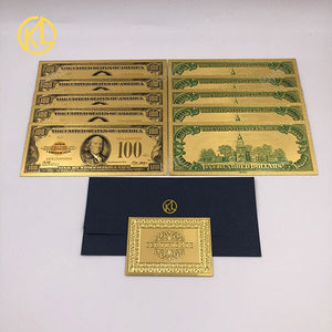 10pcs/lot USA 100 Dollar Gold Foiled Platsic Banknote Bill United States OF America with Envelope for gifts acacuss
