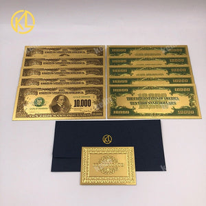 10pcs/lot USA 100 Dollar Gold Foiled Platsic Banknote Bill United States OF America with Envelope for gifts acacuss