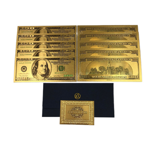 10pcs/lot USA 100 Dollar Gold Foiled Platsic Banknote Bill United States OF America with Envelope for gifts acacuss