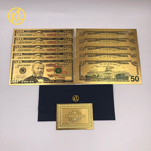 10pcs/lot USA 100 Dollar Gold Foiled Platsic Banknote Bill United States OF America with Envelope for gifts acacuss