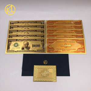 10pcs/lot USA 100 Dollar Gold Foiled Platsic Banknote Bill United States OF America with Envelope for gifts acacuss