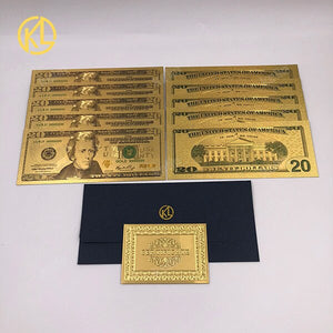 10pcs/lot USA 100 Dollar Gold Foiled Platsic Banknote Bill United States OF America with Envelope for gifts acacuss