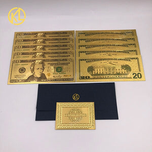 10pcs/lot USA 100 Dollar Gold Foiled Platsic Banknote Bill United States OF America with Envelope for gifts acacuss