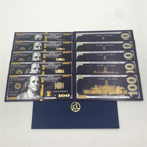 10pcs/lot USA 100 Dollar Gold Foiled Platsic Banknote Bill United States OF America with Envelope for gifts acacuss