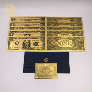 10pcs/lot USA 100 Dollar Gold Foiled Platsic Banknote Bill United States OF America with Envelope for gifts acacuss