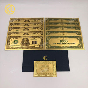 10pcs/lot USA 100 Dollar Gold Foiled Platsic Banknote Bill United States OF America with Envelope for gifts acacuss