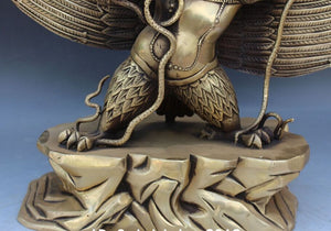 11" Tibet Buddhism Bronze Stand Redpoll Winged Garuda Bird Eagle Buddha Statue acacuss