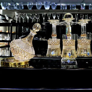 1100ml Drawing Gold Rotating Crystal Glass Decanter High-end Light Luxury Wine Decanter Rotating Tumbler Gyro Decanter acacuss