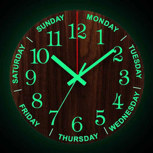 12 Inch Luminous Wall Clock Wood Silent light in dark night Nordic Fashion Wall Clock Non Ticking Clock With Night Light Gift acacuss