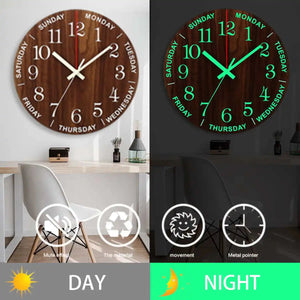 12 Inch Luminous Wall Clock Wood Silent light in dark night Nordic Fashion Wall Clock Non Ticking Clock With Night Light Gift acacuss