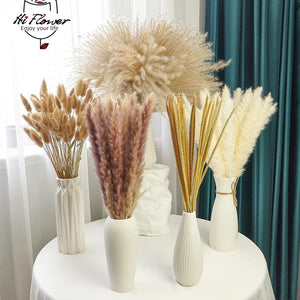 125PCS Fluffy Pampas Dried Flowers Bouquet Autumn Christmas Home Decoration Bunny Tail Grass Artifical Flower Boho Wedding Decor acacuss