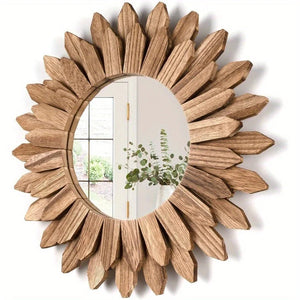 12inch Rustic Wooden Farmhouse Decorative Mirror Wall Mounted Vanity Mirror acacuss