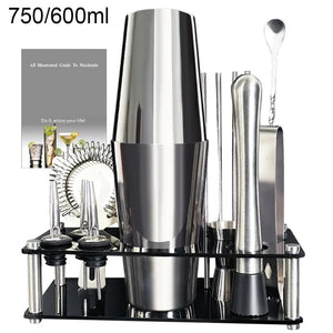 13-22Pcs 750ml 600ml Boston Cocktail Shaker Bar Tools Wine Mixer Set Bartender Cocktail Shaker Tool Kit with Holder acacuss