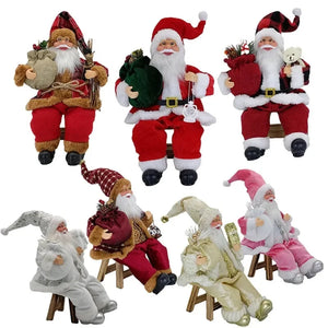 14'' Sitting Santa Claus Figurines Christmas Figure Decorations Hanging Xmas Tree Ornaments Santa Doll Toy Collectible 69HF acacuss