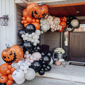 148pcs Halloween Large Pumpkin Balloon Garland Black Orange Sand White Balloons 3D Bat Stickers for Halloween Party Decorations acacuss