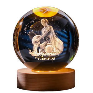 3D Constellation Crystal Ball Night Light Laser Engraved Birthday Gift Glass Sphere Home Desktop Decoration with Wooden USB Base acacuss