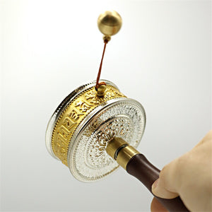 18CM Buddhism Tibetan Classic Portable Fine Copper Prayer Wheel Mini Amitabha Buddha Bless Wheel Brass Hand-hold Wheel acacuss