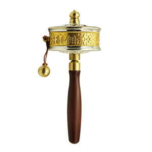 18CM Buddhism Tibetan Classic Portable Fine Copper Prayer Wheel Mini Amitabha Buddha Bless Wheel Brass Hand-hold Wheel acacuss