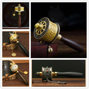 18CM Buddhism Tibetan Classic Portable Fine Copper Prayer Wheel Mini Amitabha Buddha Bless Wheel Brass Hand-hold Wheel acacuss