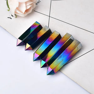 1PC Natural Aura Obsidian Crystal Point Electroplating Wand Healing Stone Energy White Quartz Home Decoration Reiki Tower Gifts acacuss