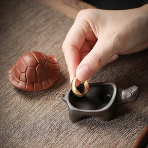 1PCS Chinese Boutique Purple Clay Tea Pet Handmade Lucky Tortoise Statue Ornaments Home Tea Set Decoration Accessories Crafts acacuss