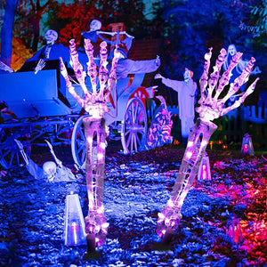 1Pair LED Light Up Skeleton Arm Hand Halloween Party Outdoor Home Garden Yard Lawn Glowing Skull Decoration Haunted Horror Props acacuss