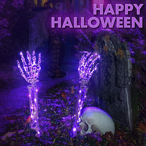 1Pair LED Light Up Skeleton Arm Hand Halloween Party Outdoor Home Garden Yard Lawn Glowing Skull Decoration Haunted Horror Props acacuss