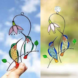 1Pc Metal Stained Glass Handicraft Garden Window Balcony Hummingbird Yard Home Wall Hanging Bird Ornament Door Decor Supplies acacuss