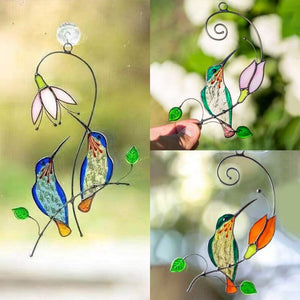 1Pc Metal Stained Glass Handicraft Garden Window Balcony Hummingbird Yard Home Wall Hanging Bird Ornament Door Decor Supplies acacuss